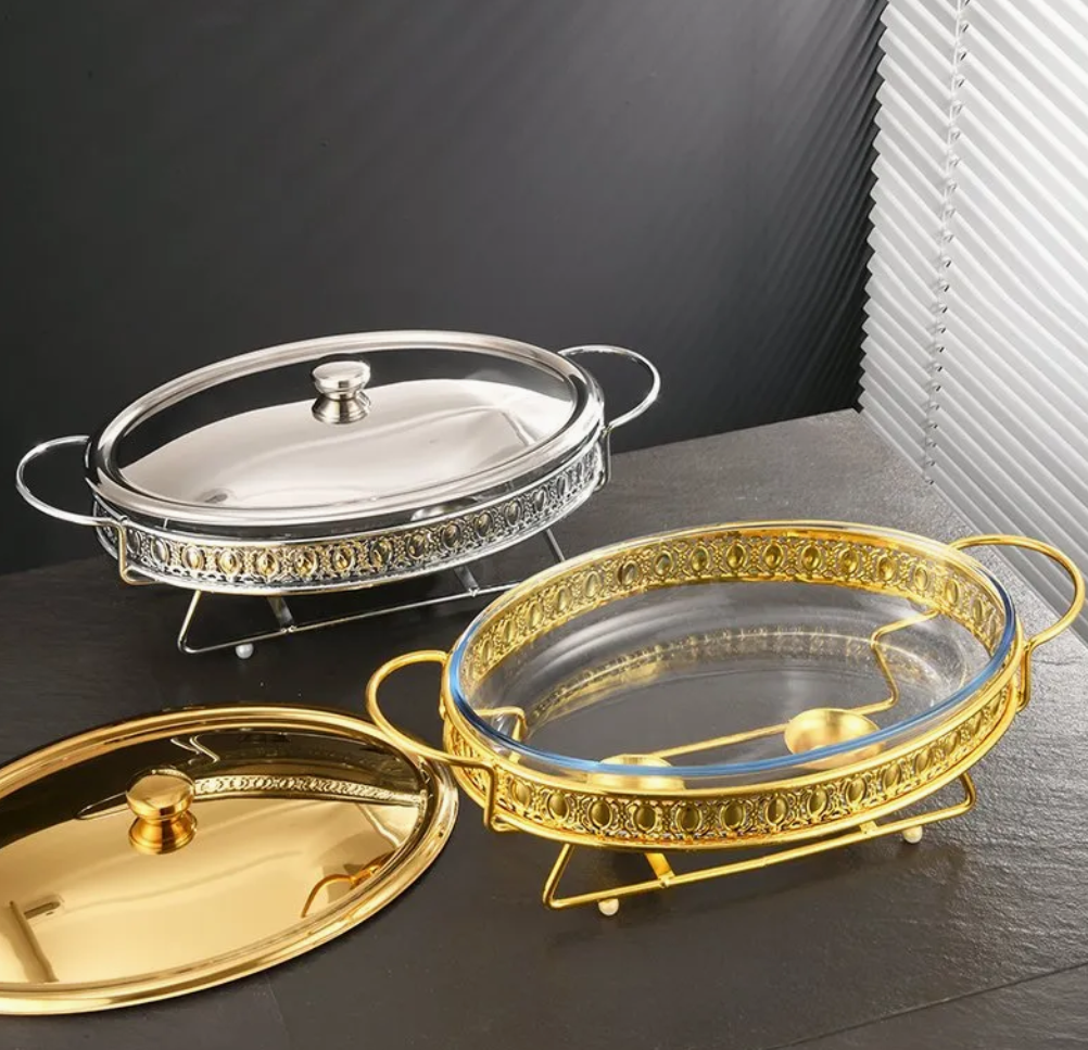 3.0/4.0L Luxury Gold/Silver Egg Shape Buffet Food Warmer Chafing Dish