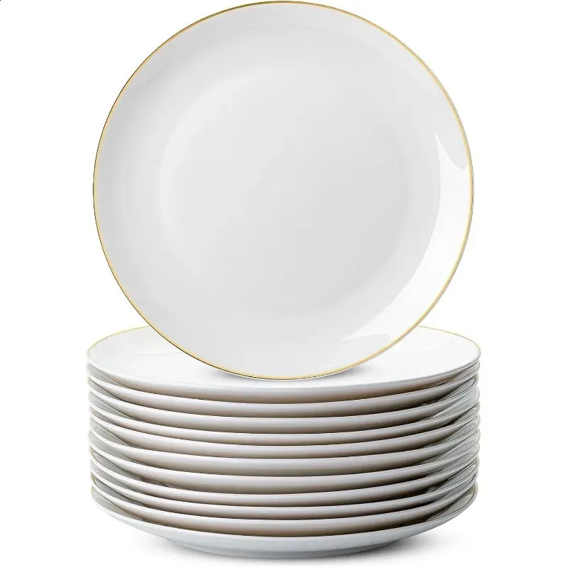 12-Piece White Porcelain Dinnerware Set - 10.5-Inch Plates, Elegant & Durable for Everyday Use