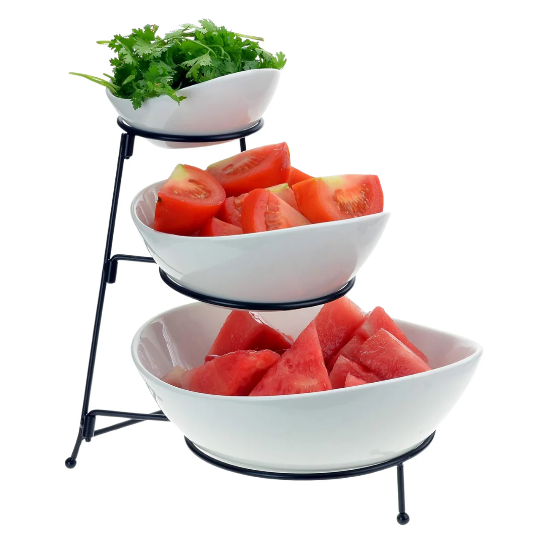 3-Tier Bowl Set With Black Stand