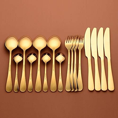 Gold Cutlery Set - Stainless Steel Silverware Flatware, Knife Fork Spoon Teaspoon Utensils for Dining