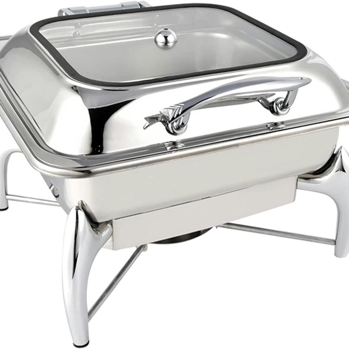 SQUARE FLAT TOP HYDRAULIC CHAFING DISH WITH GLASS LID 6L