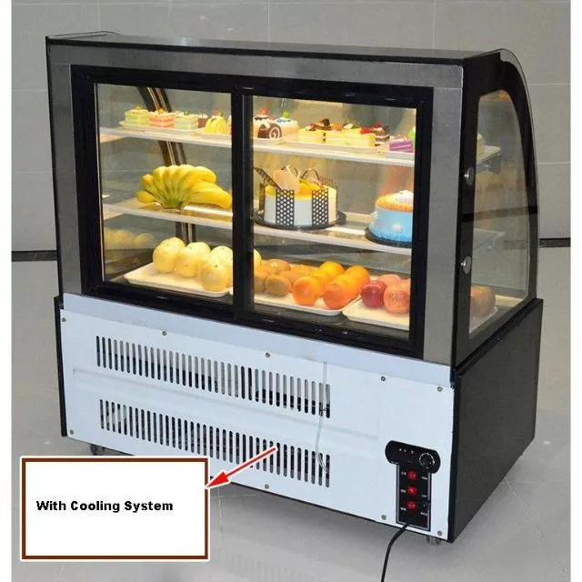 Black Curved Glass Cake Display Fridge For Sale