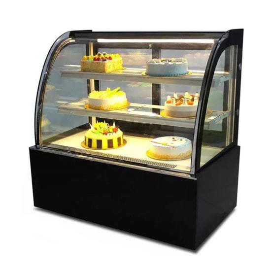 Black Curved Glass Cake Display Fridge For Sale