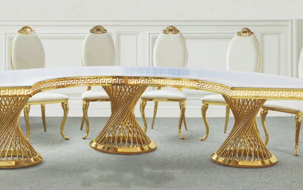 Modern Restaurant Furniture Hotel Hall Living Room Stainless Steel Dining Wedding Chair and Table for Banquet Party Chiavari Event Party