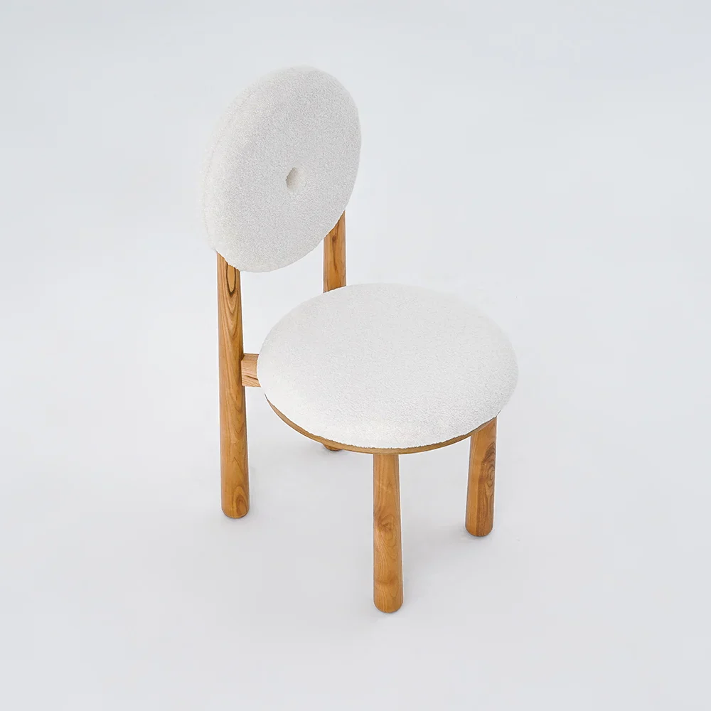 White Donut Chair – Bouclé with Wood Legs