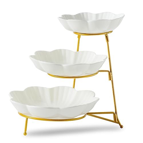 3 Tier Serving Stand with   White Porcelain Serving Platter,