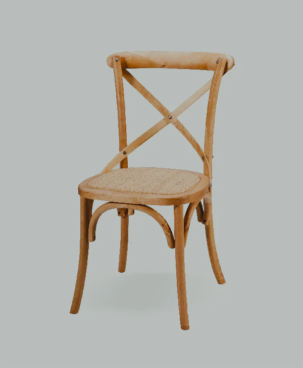 Light Brown Elm Wooden Cross Back Chairs For Sale
