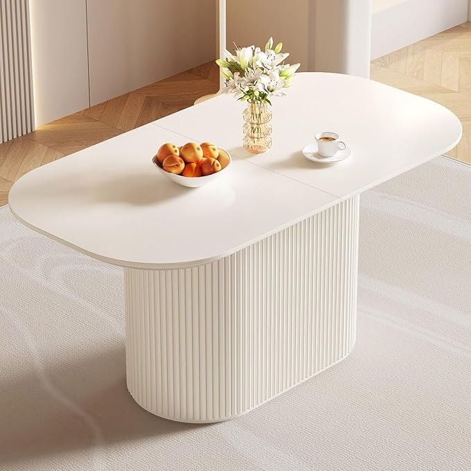 Heavy Duty White Rectangular Large Dining Kitchen Table for 4-8, White,Black, Cream White