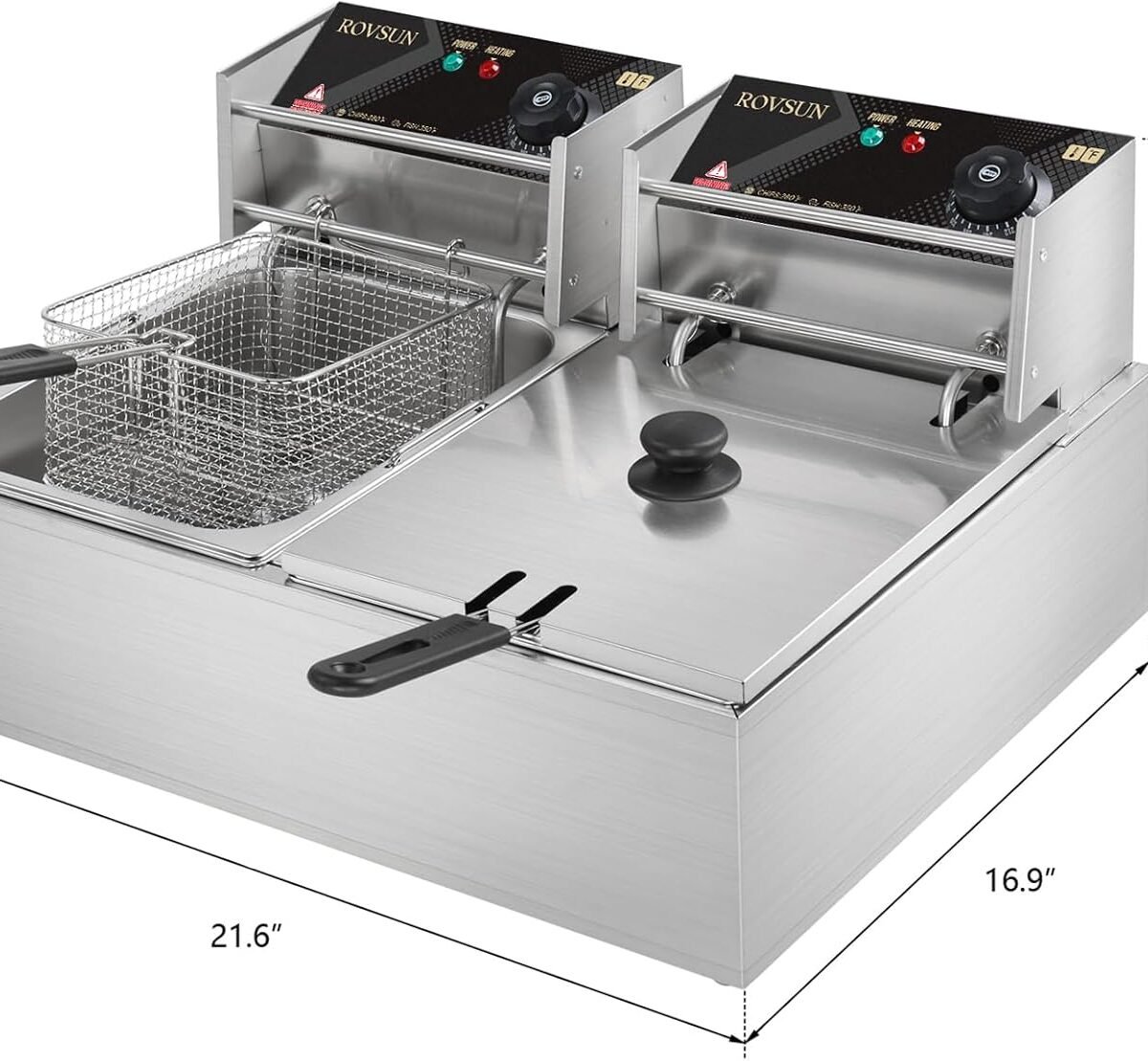 6L+6L Table Top Stainless Steel French Fries Machine 2 Tank 2 Basket Commercial Potato Chip Fryer Electrical Deep Fryer