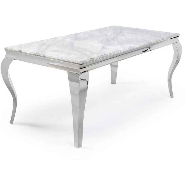 Stainless Steel Silver and White 70-Inch Faux marble Dining Table