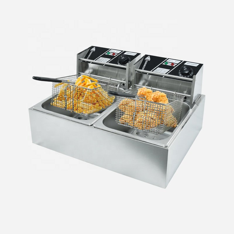 6L+6L Table Top Stainless Steel French Fries Machine 2 Tank 2 Basket Commercial Potato Chip Fryer Electrical Deep Fryer
