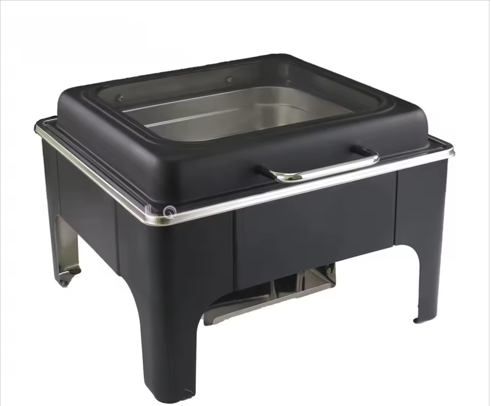 9L Stainless Steel Chafing Dish Full Glass Window Electric Square Buffet Dishes
