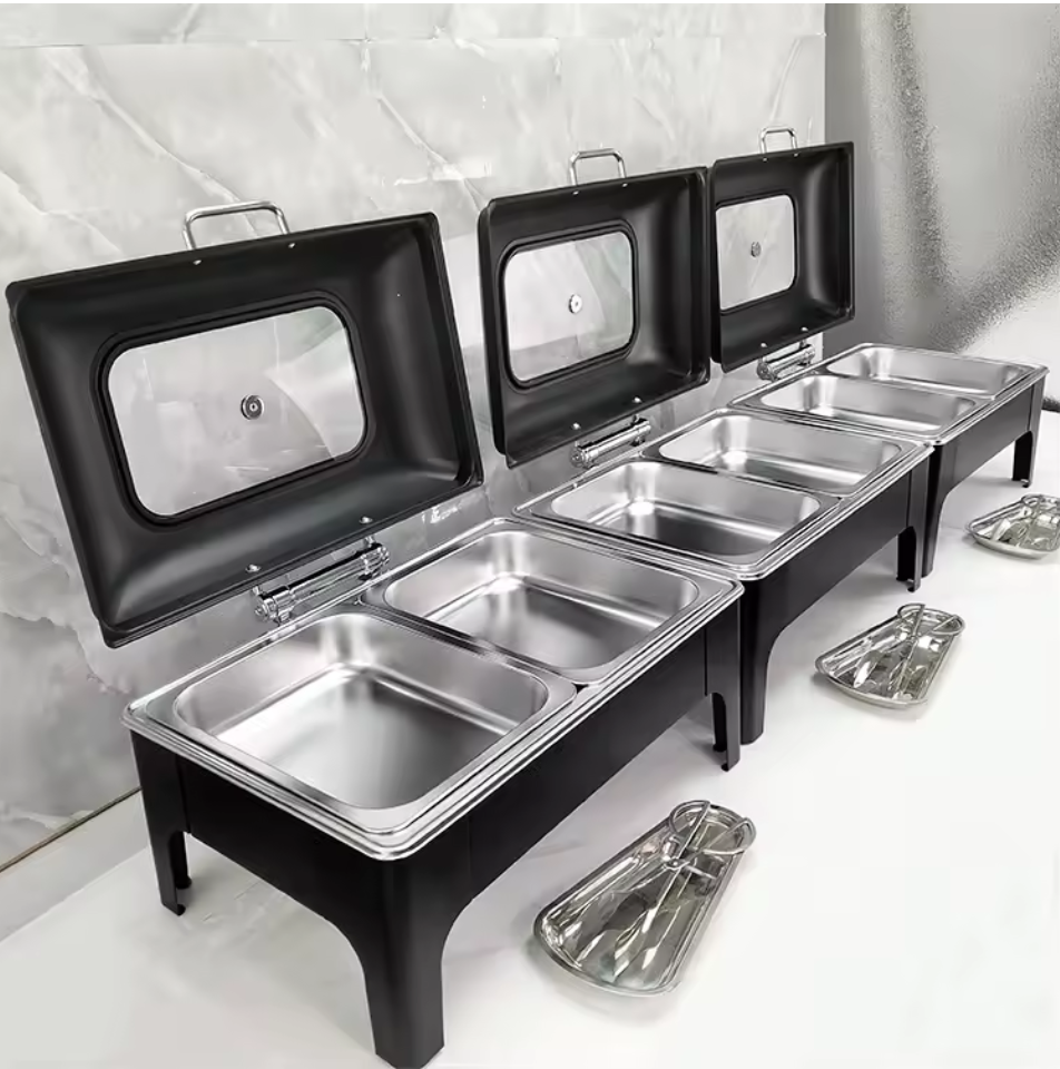 Black Electric Stainless Steel 11L Chaffing Dish Buffet Food Warmer for Catering & Chef Serving Dishes For Sale