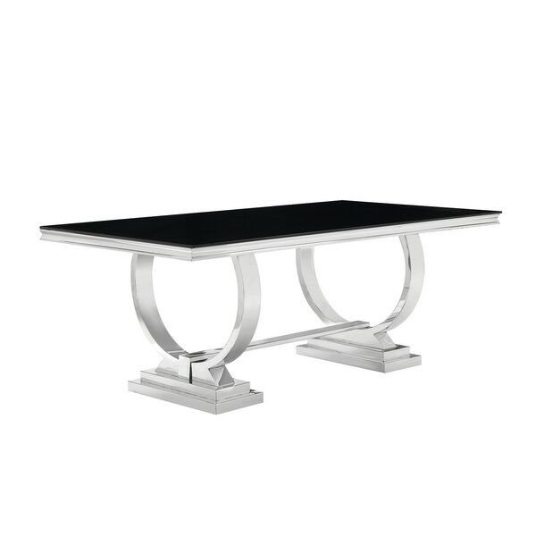 White Silver Modern 72" Rectangular Faux Marble Dining Table Silver U-Base in Grey Silver