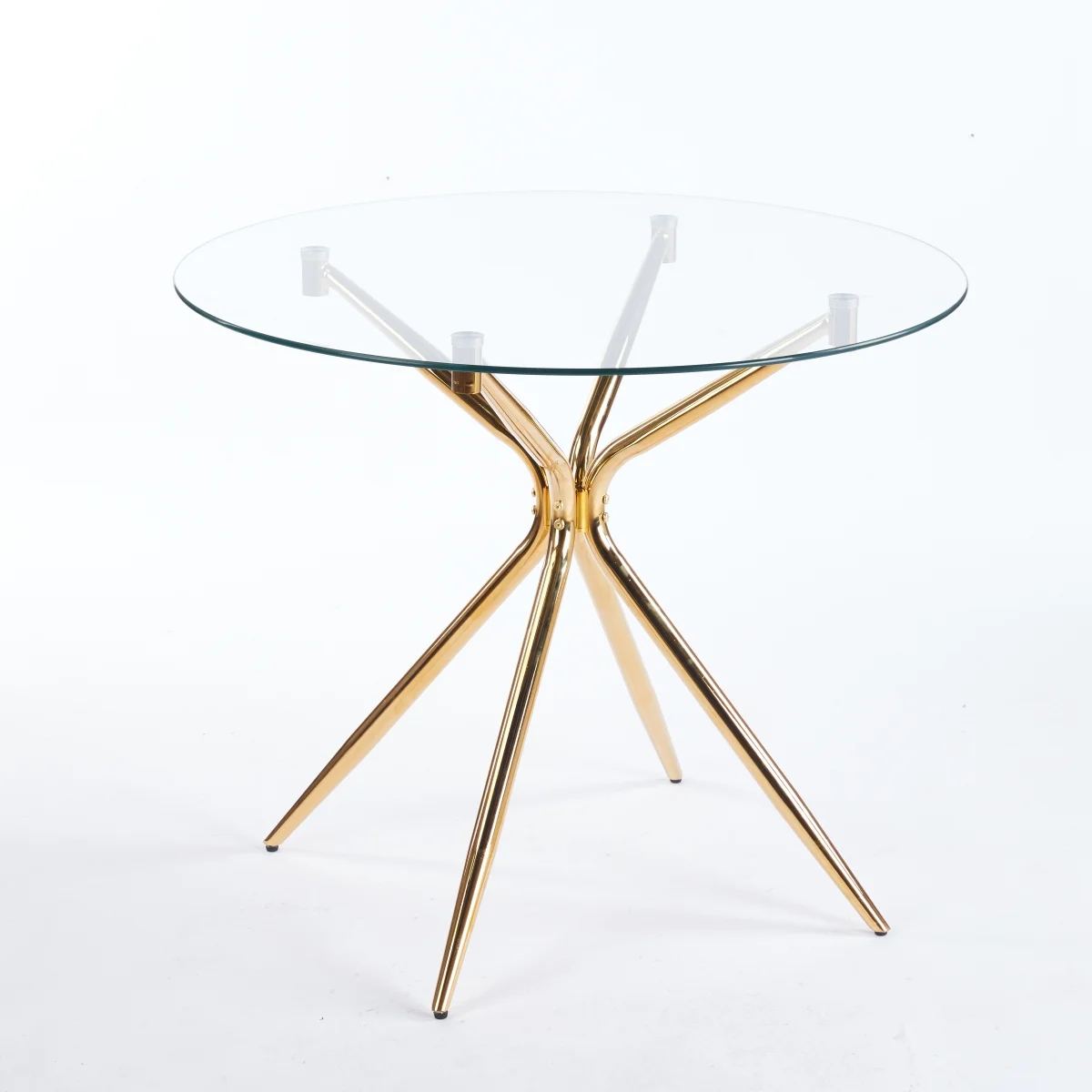 GZXS Modern Round Dining Table with Clear Tempered Glass Top and Golden Metal Cross Legs, 35.4 Inch Kitchen Table for Small Space, Living Room