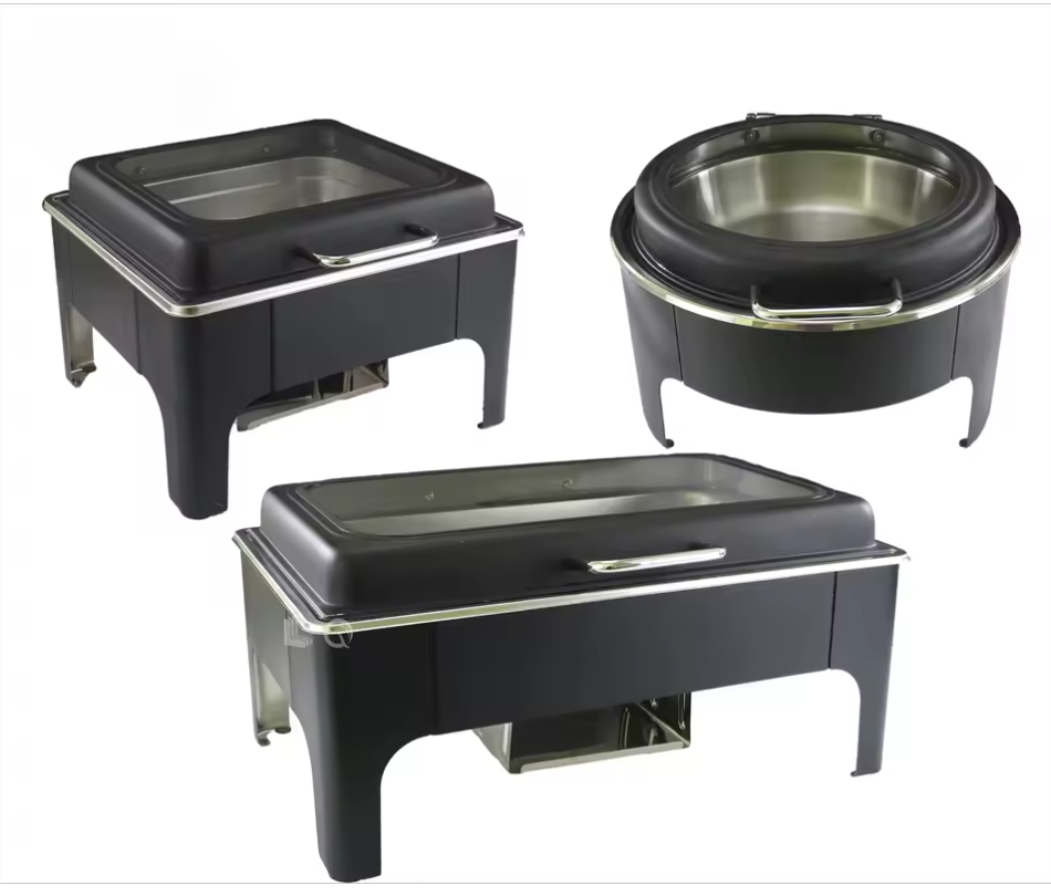 9L Stainless Steel Chafing Dish Full Glass Window Electric Square Buffet Dishes