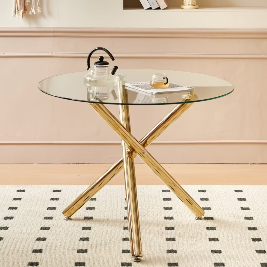 Glass+Metal Small Round Glass Dining Table