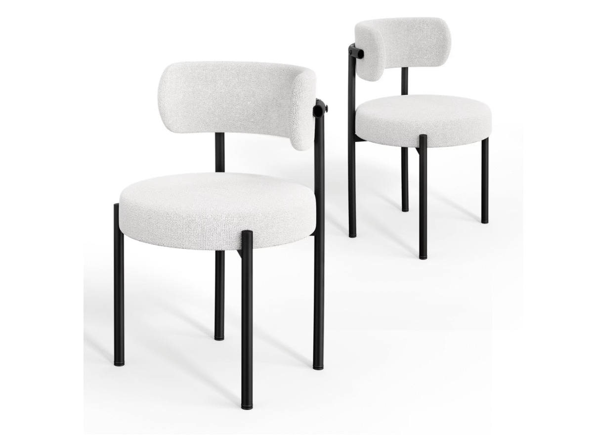 Costway Dining Chair Set of 2 with Curved Backrest Padded Seat & Metal Legs for Dining Room Grey & White